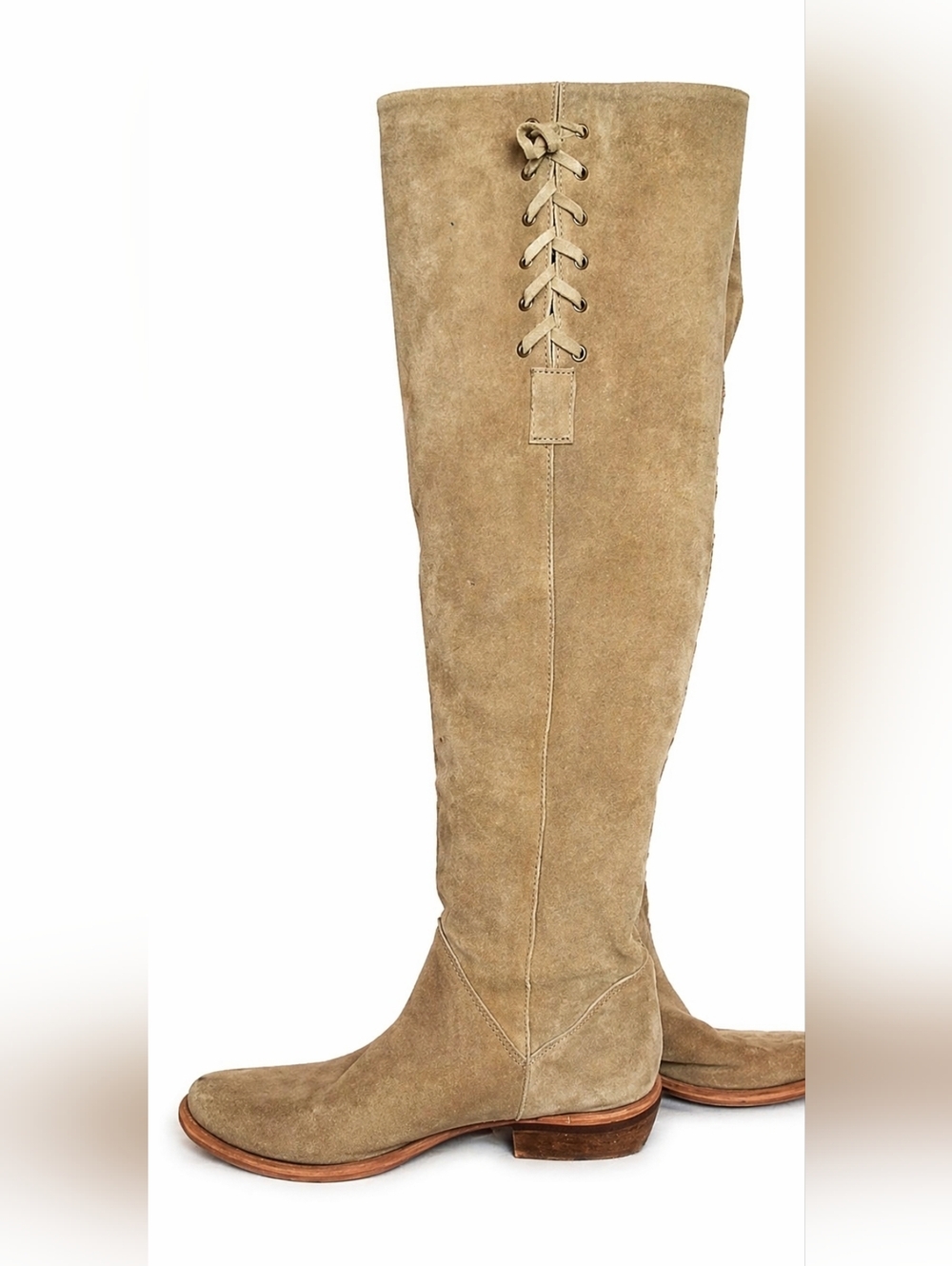 B/ X By Bronx Camel Suede Tie Up Knee High Boots 40